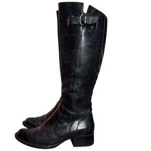 Born Crown Women’s Black Leather Knee High Boots with Buckle detail - Size 7